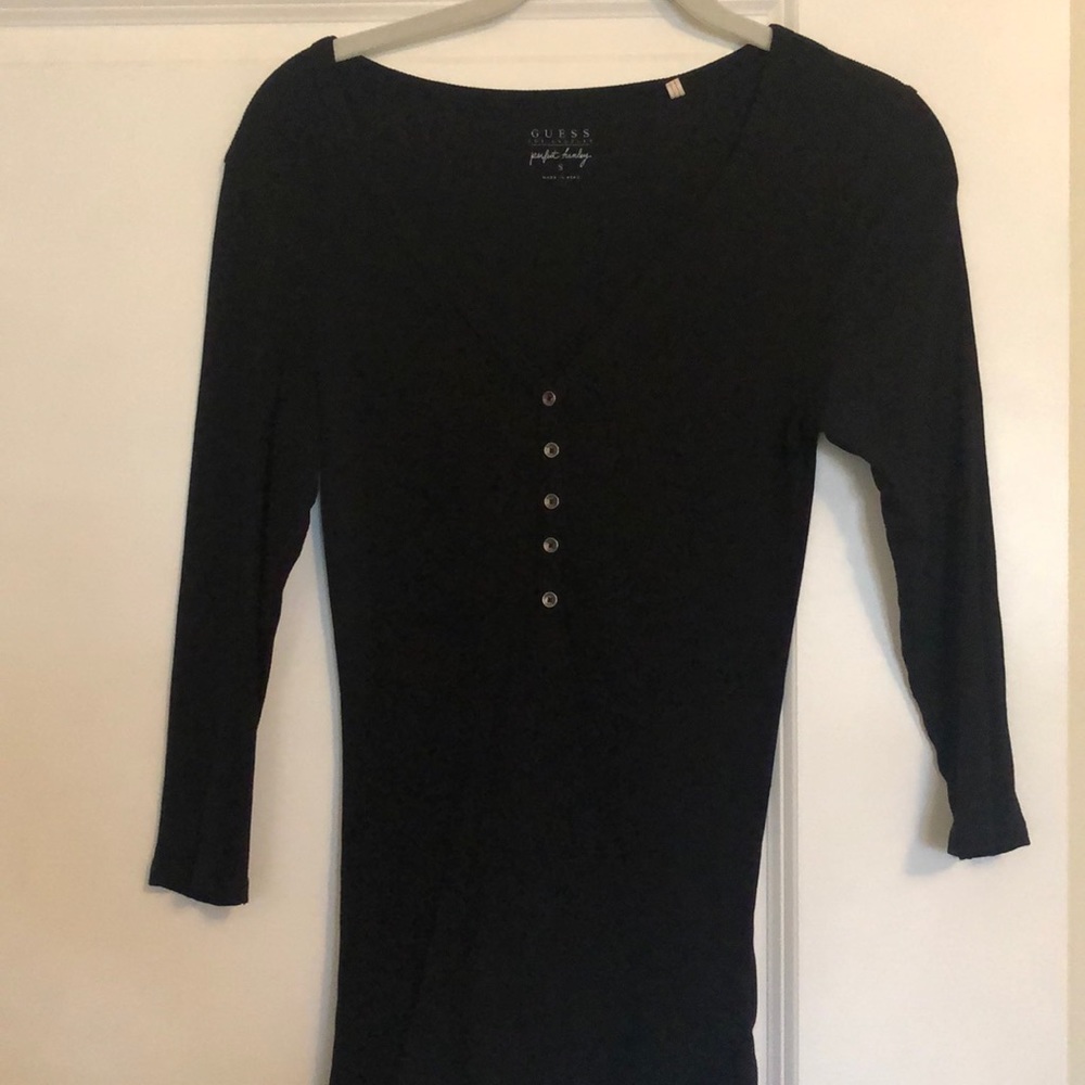 Black Three Quarter Sleeve Henley